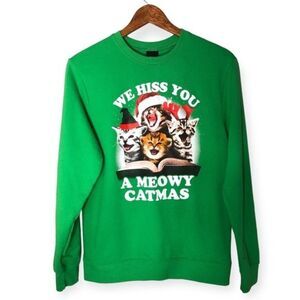 Fifth Sun ‘We Hiss You A Meowy Christmas’ Green Long Sleeve Pullover Sweater